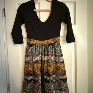 Maeve Black and Multicolor Long Sleeve Dress from Anthro